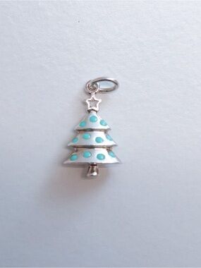 Tiffany & Co. Silver Christmas Tree Charm with Turquoise Enamel Dots